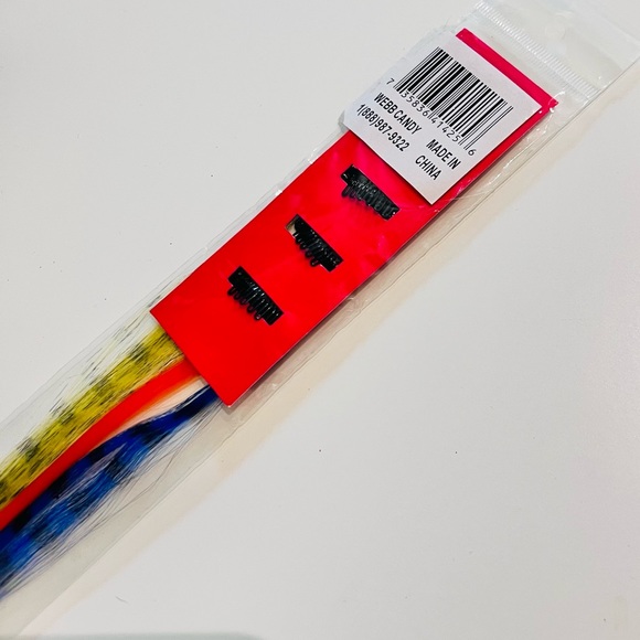 NWT Orange, Yellow & Boue Coon Tail Feather Clip in Colored Hair Extension - Picture 3 of 4